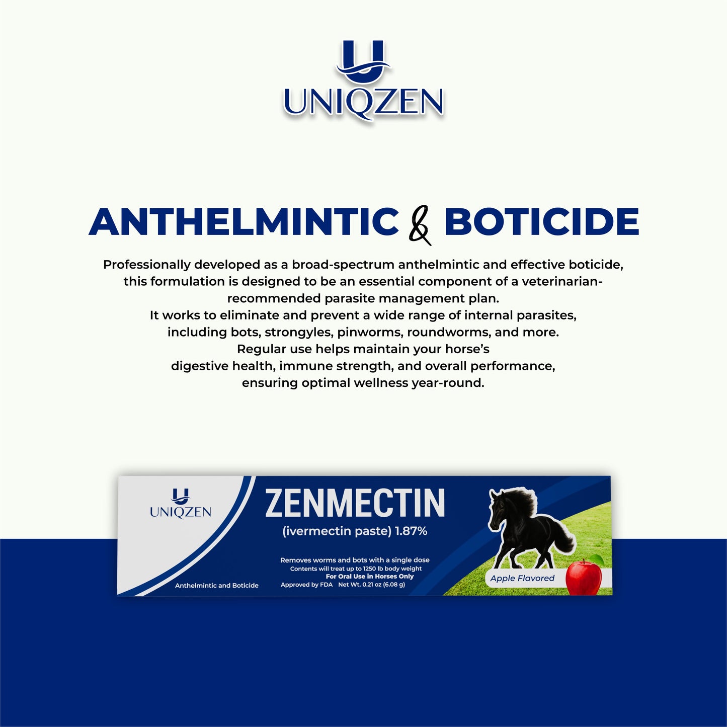 Ivermectin Horse Paste Apples Flavored, 6.08 g 1.87% (3-Pack) - Horse Dewormer Oral Equine Wormer for Horses - Includes 3 Syringes with Adjustable Dosage Control