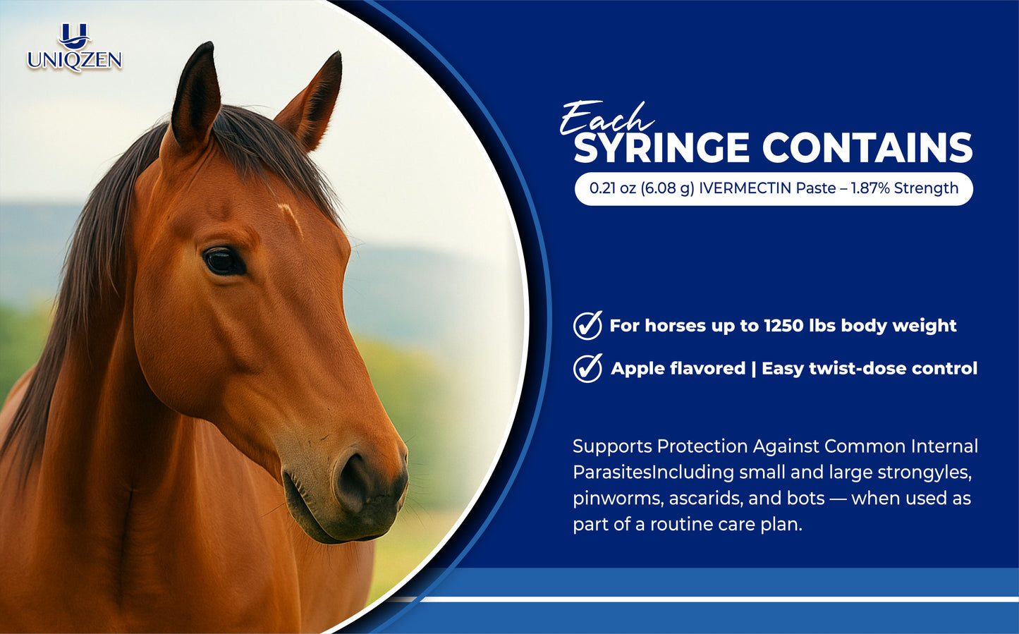 Ivermectin Horse Paste Apples Flavored, 6.08 g 1.87% (3-Pack) - Horse Dewormer Oral Equine Wormer for Horses - Includes 3 Syringes with Adjustable Dosage Control