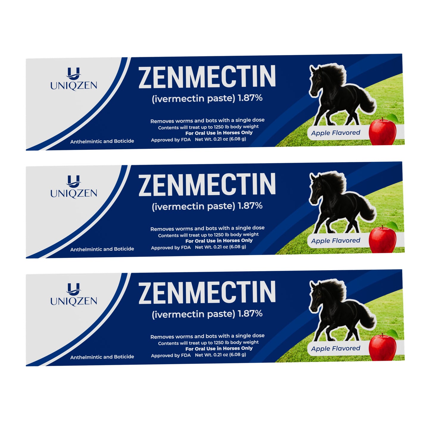 Ivermectin Horse Paste Apples Flavored, 6.08 g 1.87% (3-Pack) - Horse Dewormer Oral Equine Wormer for Horses - Includes 3 Syringes with Adjustable Dosage Control