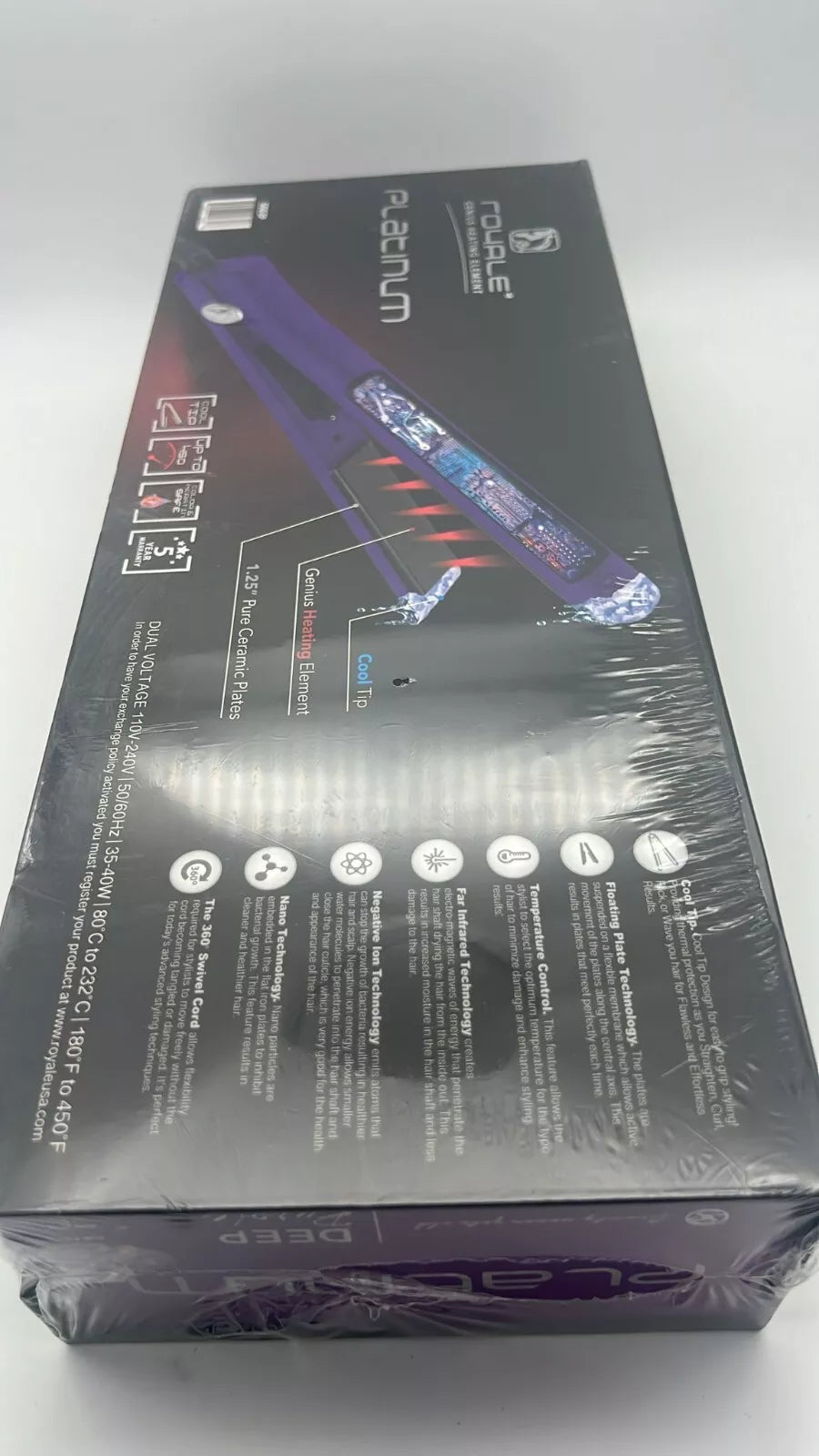 Royale Platinum Genius Heating Element Flat Iron Luxury Ceramic DEEP PURPLE NEW